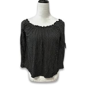 American Eagle Outfitters Blouse Off Shoulder Boho Inspired Polka Dot Black W XS